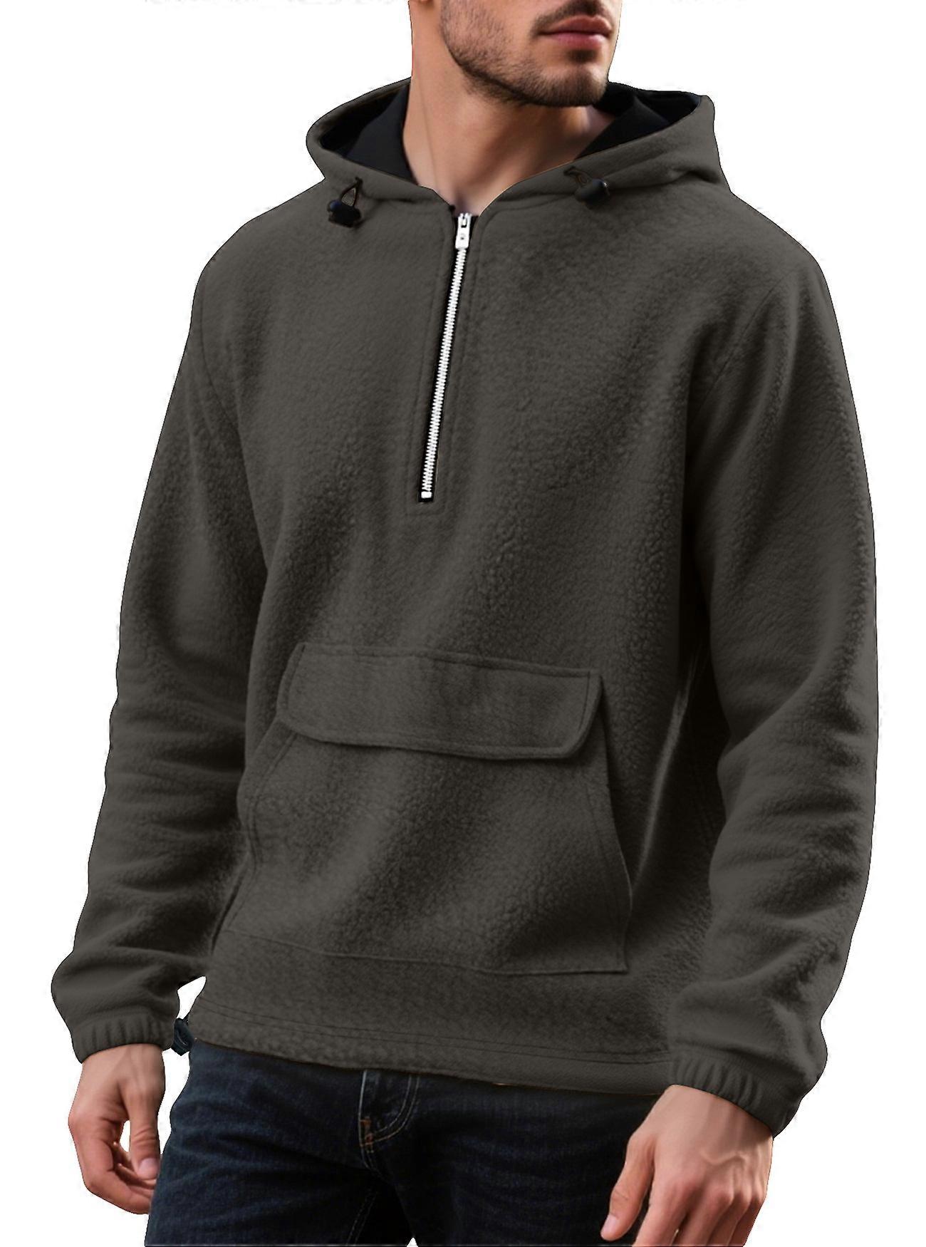 Winter Fleece-Lined Half-Zip Hooded Sweatshirt for Men
