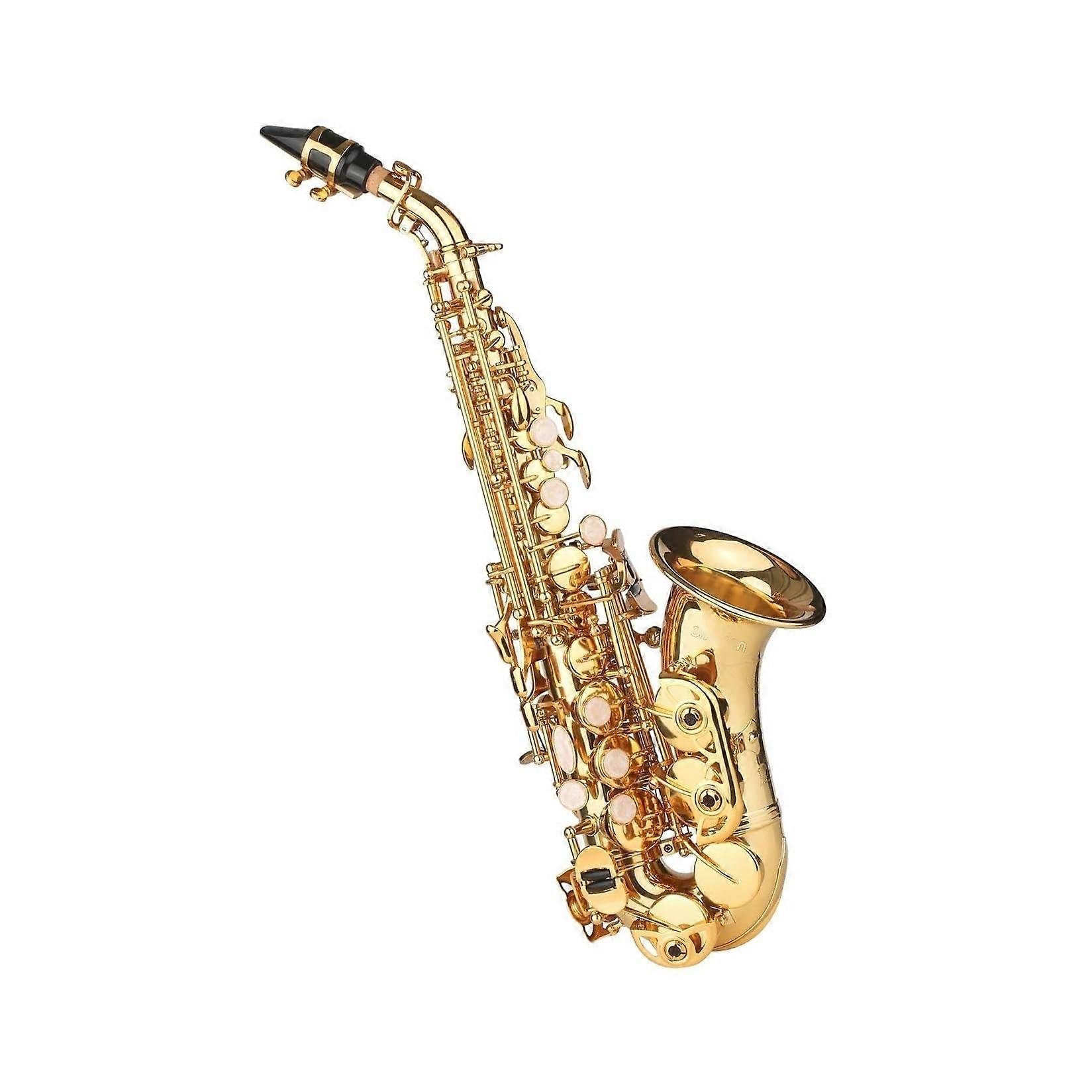 Professional Gold Lacquer Soprano Saxophone Bb Brass Instrument with Case, Strap and Cleaning Kit