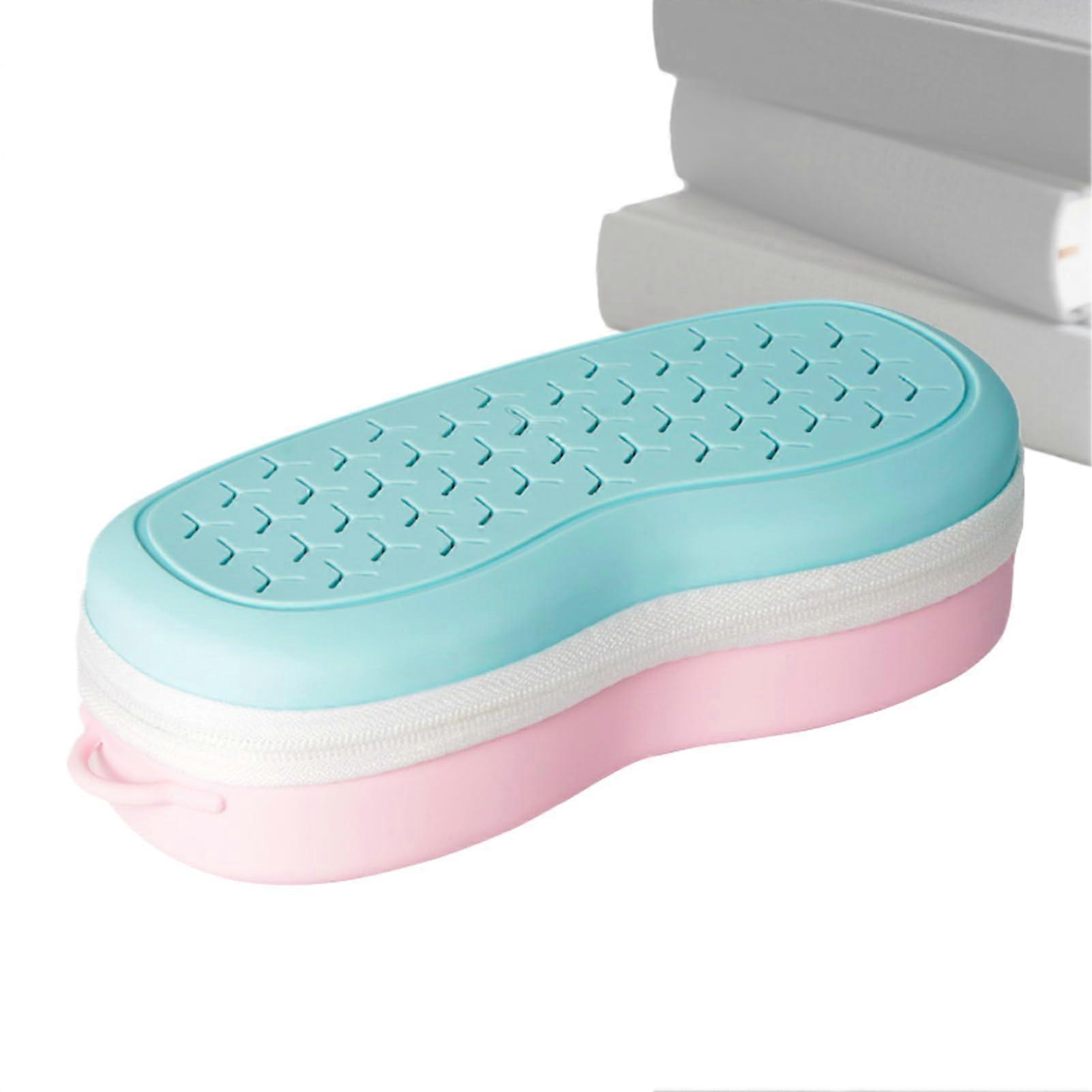 Swim Goggles Case Silicone Waterproof Breathable Storage Box with Foldable Frame Pink Blue