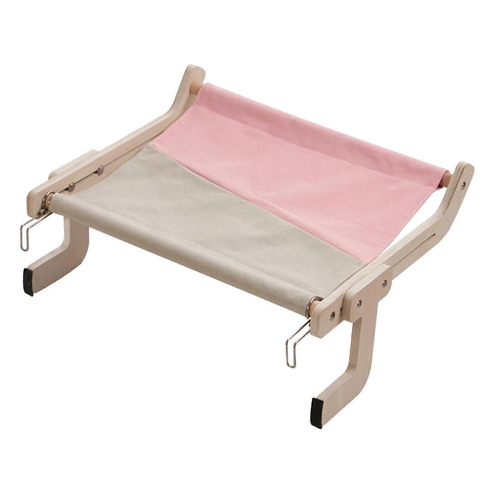 Cat Window Perch for Large Cats with Adjustable Hooks, 40lbs Support, Solid Wood Frame, Pink