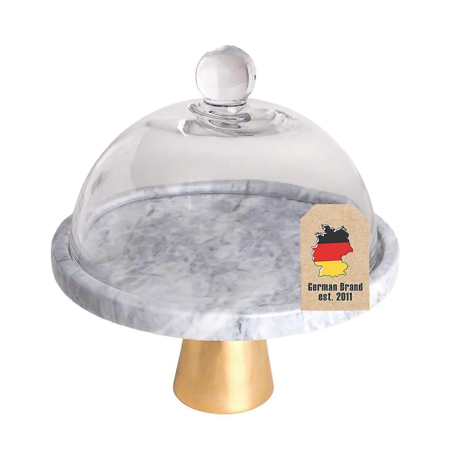 Cake Plate Glass Hood Cake Stand with Golden Stand in Marble - Look - 24.8 x 16.8 cm