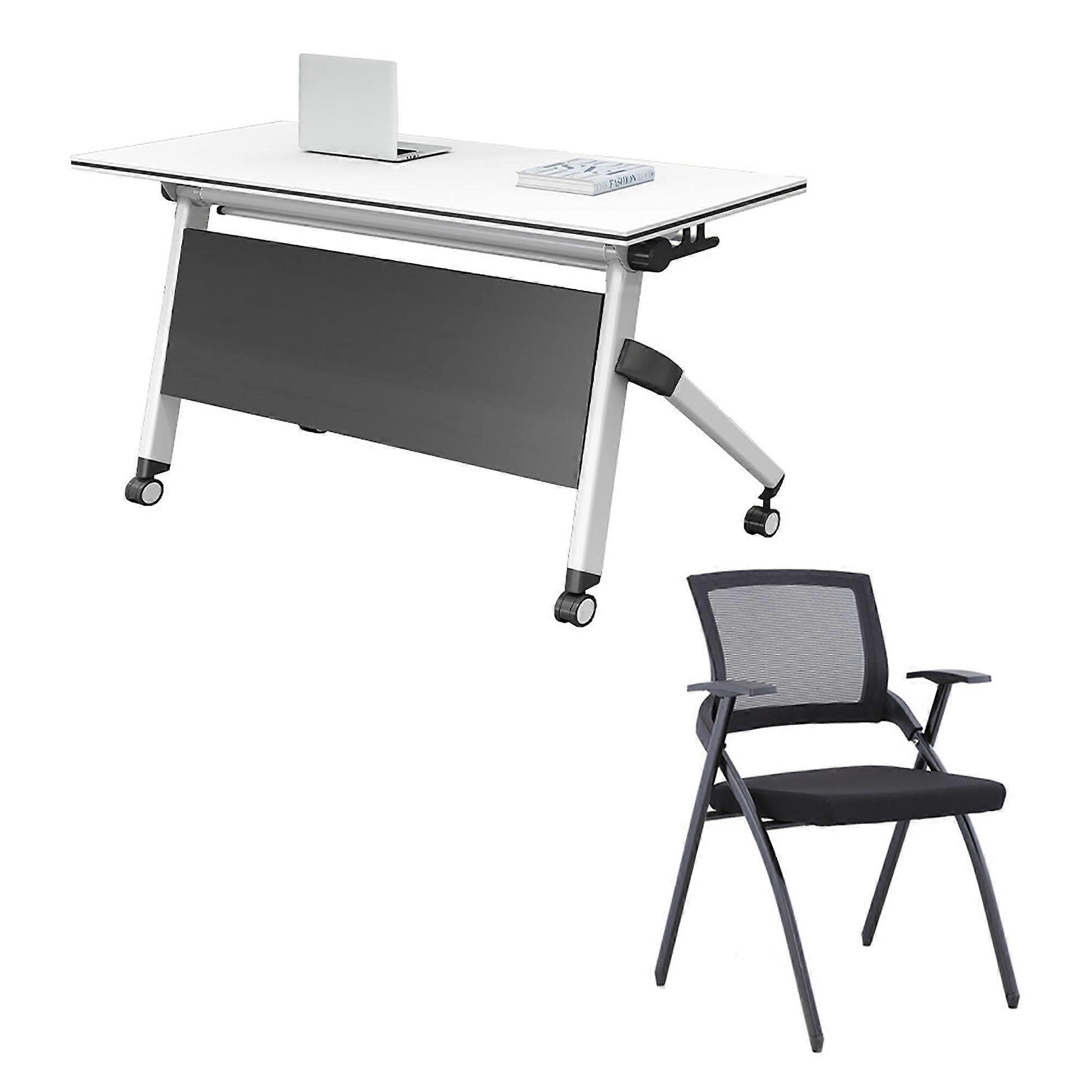 White Square Foldable Conference Table and Chair Set, Compact Meeting Solution for Small Office