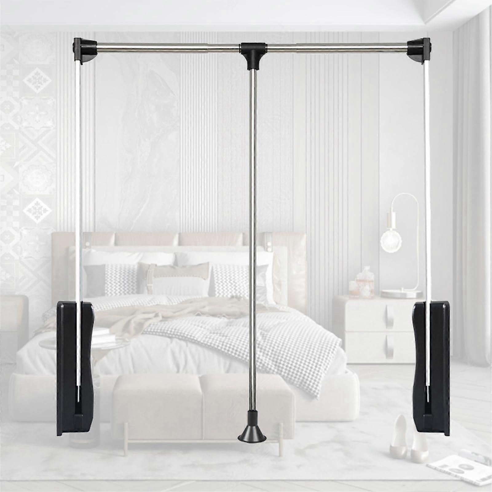 Heavy Duty Pull Down Closet Rod with Adjustable Width and NonSlip Handle for Wardrobe Storage