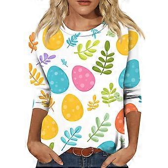 S-3XL Påske Dame 3/4 Ærme Sød Kanin Grafisk Rund Hals Fest Dame Toppe Sommer