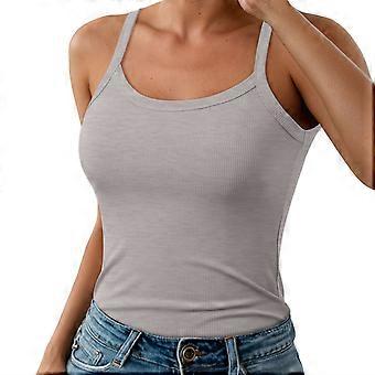 Tanktops voor dames, camisole, effen kleur, spaghettibandjes, ondershirt, zomer, geribbeld, mouwloos, basic shirt (grijs, maat M)