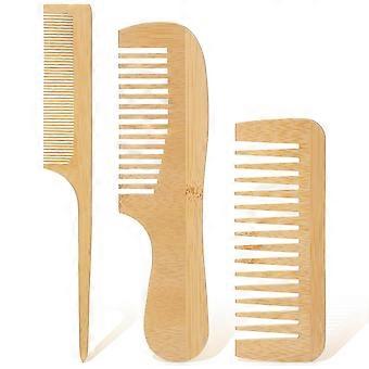 3 Pcs Bamboo Comb for Hair Growth, Natural Handmade Bamboo Anti-Static Combs Set - Wide Tooth, Rat Tail & Fine Tooth, Natural Nan Zhu Bamboos Wooden