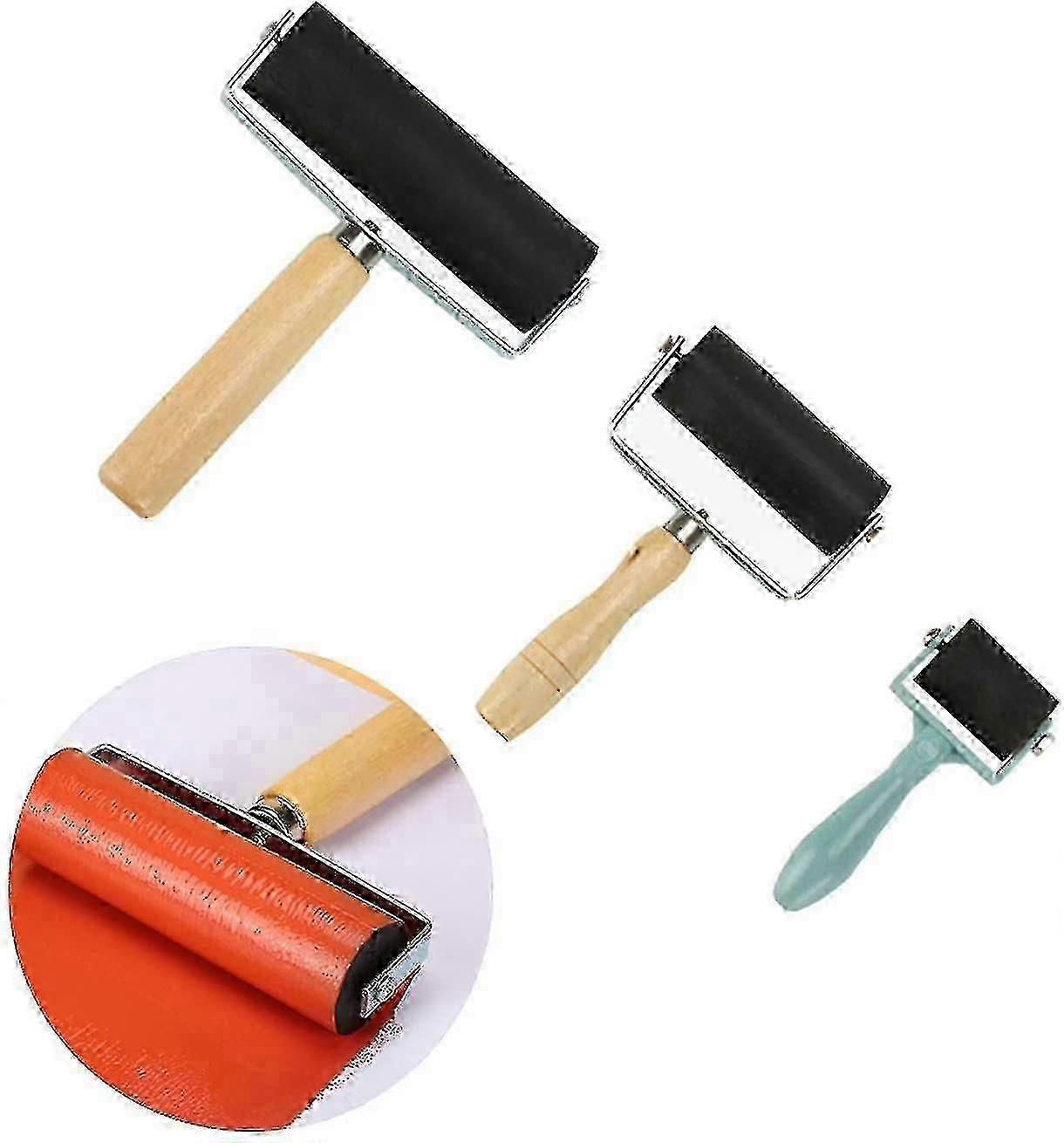 2026PING-3 Pcs Rubber Roller, Brayer Roller Paint Roller Roller, Soft Brayer Roller Printing