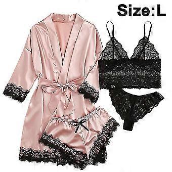 4 Pezzi Pizzo Floreale Donna Cami Top Lingerie Pigiama Set Con Vestaglia Kimono Lingerie Set Pigiama Raso Pizzo Robe Reggiseno