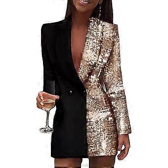 Evening Blazer Stylish Mid-length Warm Elegant Fashion Party Sequins Patchwork Color Suit Coat Female Clothing-Good