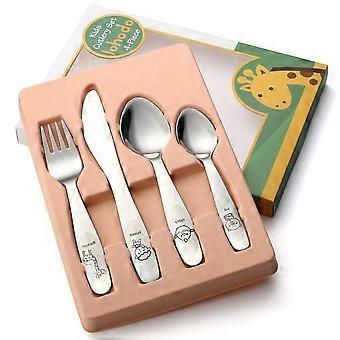 Kinder Besteck Set Kleinkind Utensilien 18/8 Edelstahl 4PCS Gabel Löffel und Messer Besteck Kind Besteck für Alter 3+ Zoo -