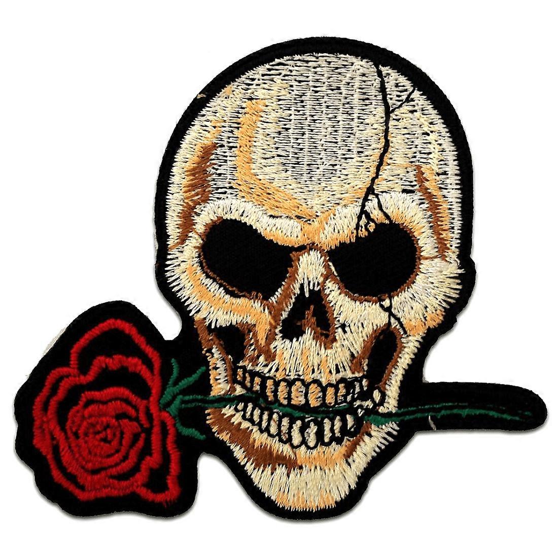 Patch - Skull with rose - white - 8.4 x 7.5 cm - patch patch