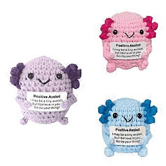 Hand-Crocheted Axolotl Plush Toy with Positive Encouragement Card, Knitted Cute Home Decor Ornament, Birthday Gift for All Ages