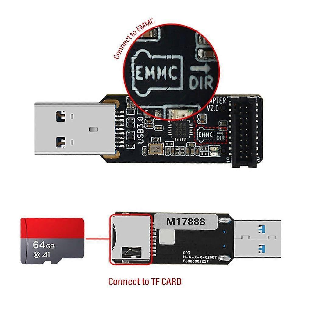 USB3.0 Card Reader Adapter, High Speed Read & Write, Compatible with EMMC Module and TF Card, Includes 32GB Memory