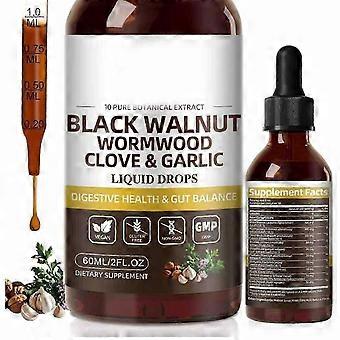 Extrato orgânico para limpeza de parasitas, com absinto, casca de nogueira-preta e cravo-da-índia, 60ml, frasco conta-gotas de vidro.