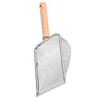Stainless Steel Cat Litter Scooper with Wooden Handle for Comfortable Grip