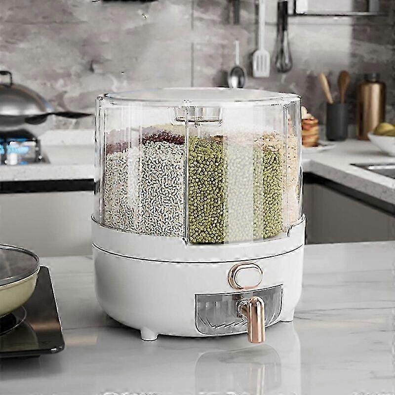 Cereal Storage Box, Lightweight 6 Compartments Smart Quantification 360 Rotating Dispenser (M)