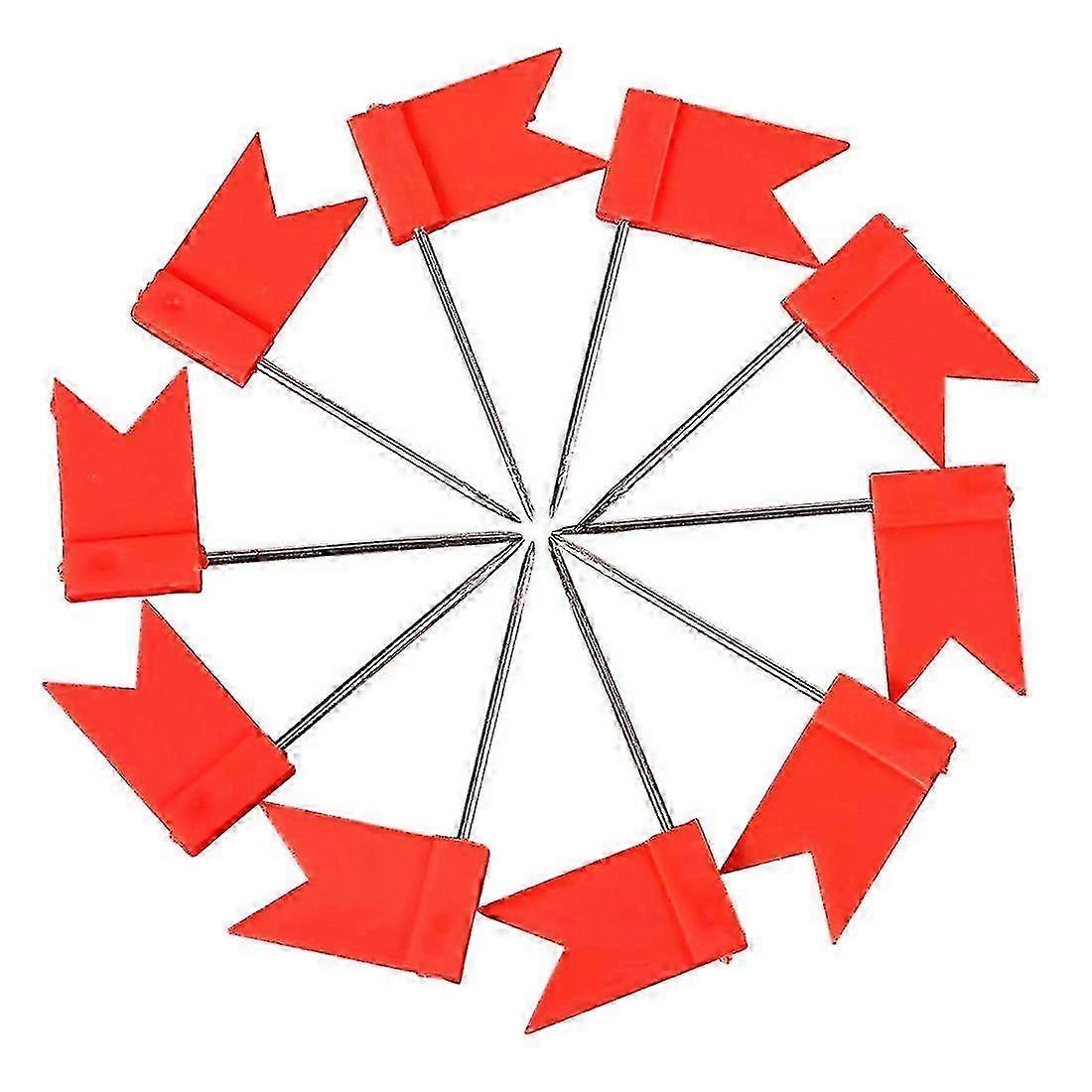 100 Red Flag Shape Map Pins for Cork Notice Board