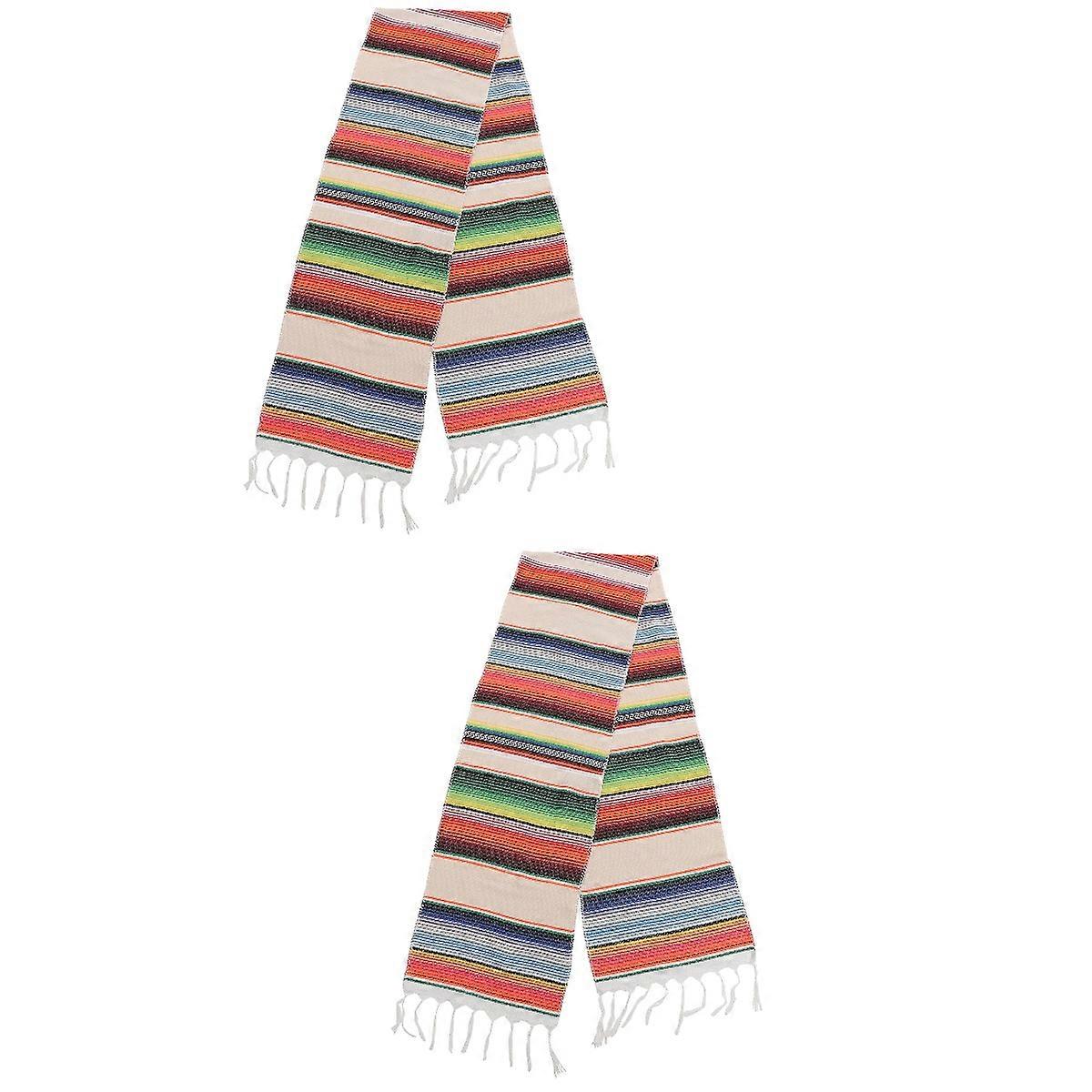 Mexican Table Runner Long Table Cloth for Dining 2Pcs Decorative Tablecloth