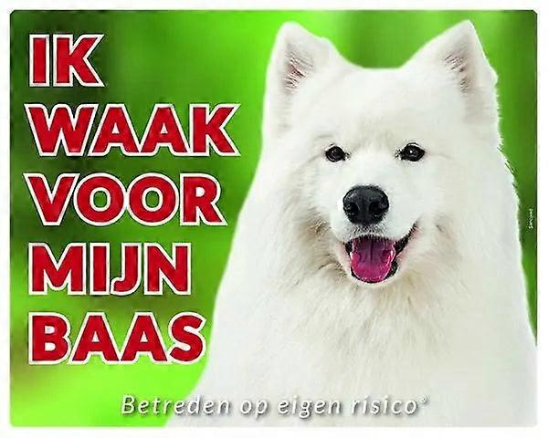 Sticker King Samoyed Warning Sign - I Watch Out For My Boss (2)