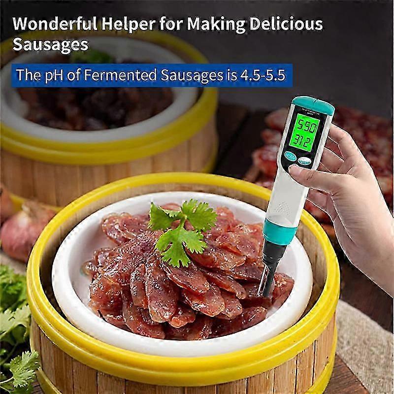 pH testing device for food with automatic temperature calibration