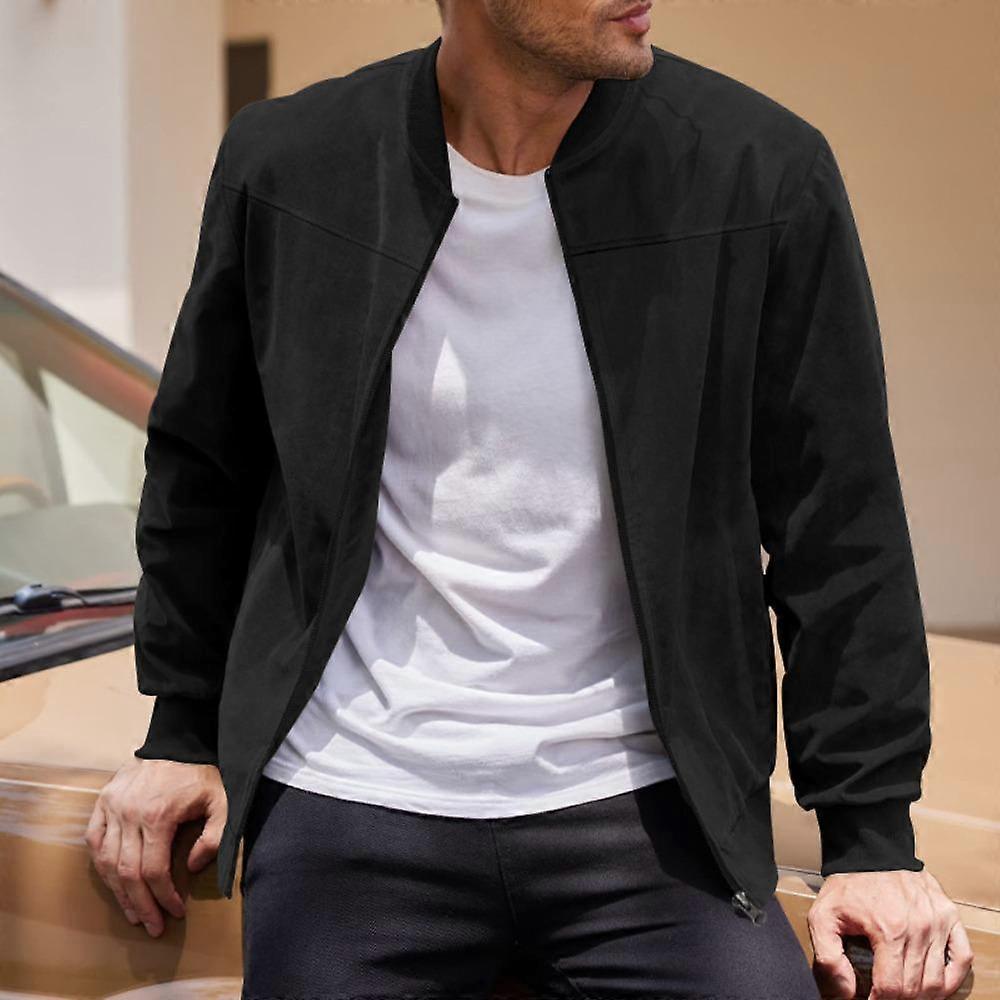 Men's Casual Retro-Inspired Lightweight Zip-Up Jacket Solid Color Baseball Collar