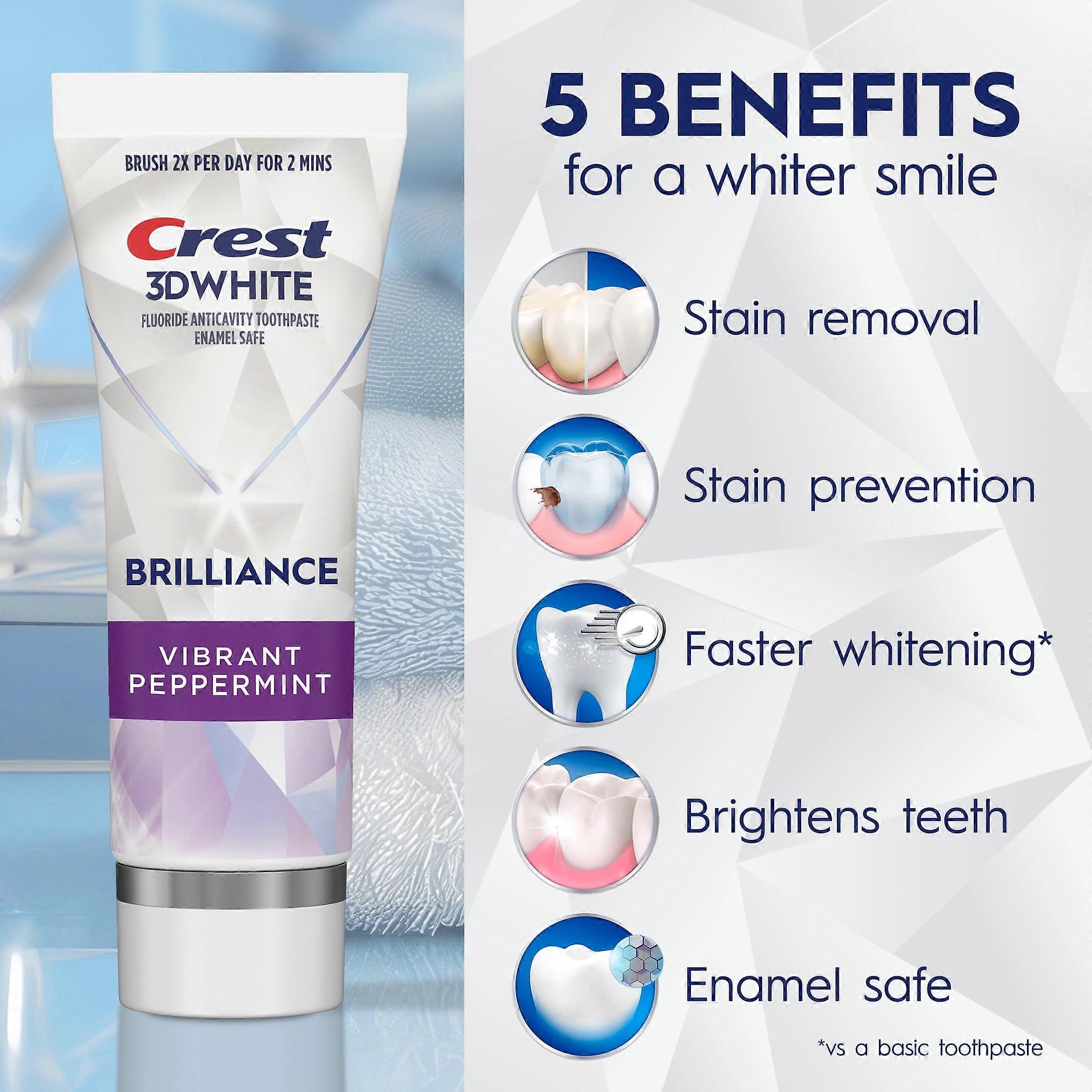 Dentifrice blanchissant Crest 3D White Brilliance, saveur menthe vive, format de 4,6 oz (3 pièces).