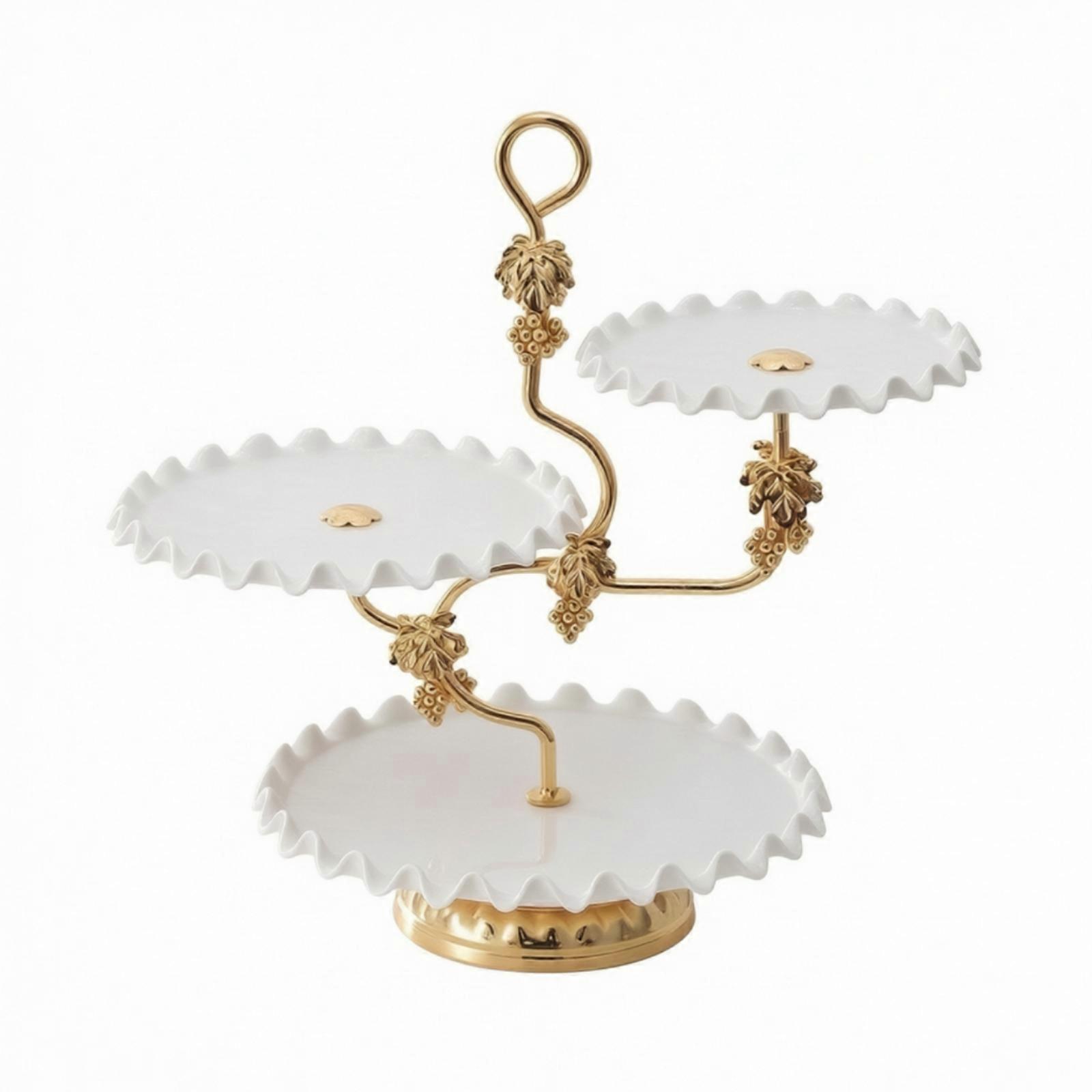 Three-Tiered Serving Stand Decorative Tiered with-Stand Handle Round
