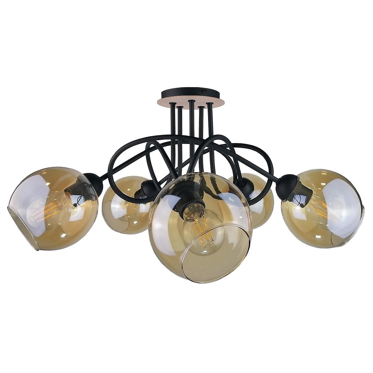 Venus Multi Arm Semi Flush Ceiling Light Wood, 70cm, 5x E27