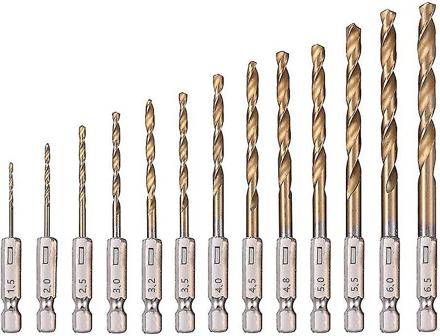 Jinyu التيتانيوم المغلفة تويست التدريبات بت مجموعة، عرافة عرقوب التغيير السريع الحفر بت للصلب والخشب والبلاستيك والألومنيوم (1set (13pcs))