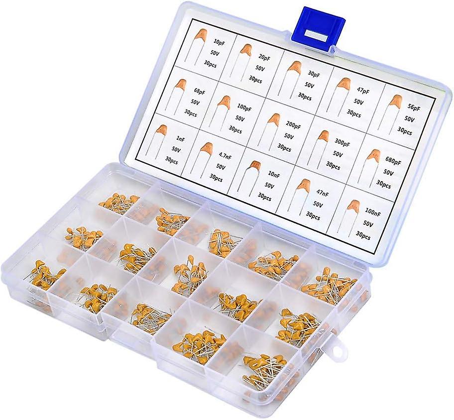 450 Pcs 50V 10Pf-100Nf Monolithic Capacitor - Multi Monolithic Ceramic Capacitor (Yellow)