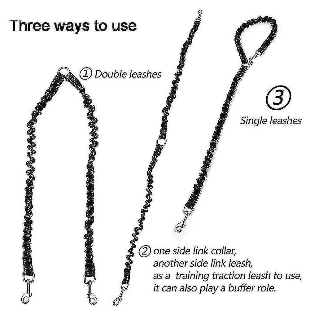 Bungee Double Dog Coupler Lead, No Tangle Two 2 Dog Leash And Splitter For Walking Puppy Small Mediu