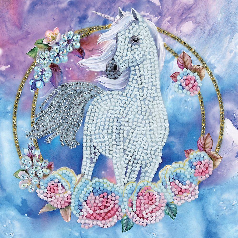 Crystal Art Diamond Painting Greeting Card Kit - Unicorn and flowers 7 x 7' (18 x 18 cm)