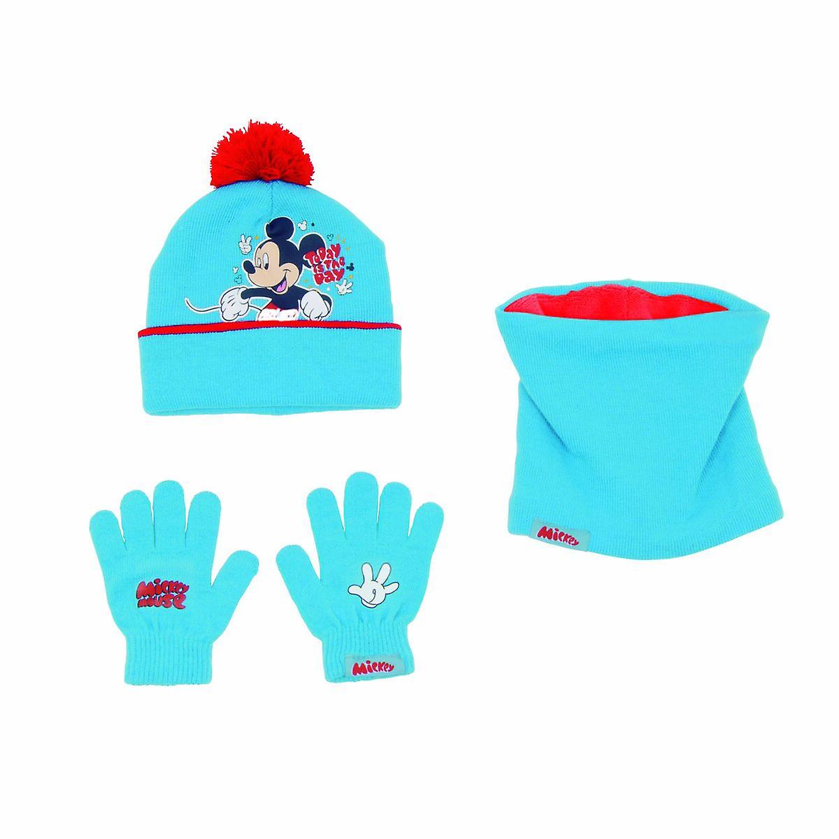 Hat, gloves and scarf Mickey Mouse Happy smiles Blue Red