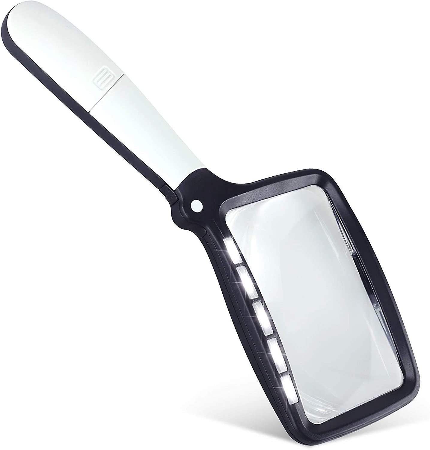 Rectangular reading magnifier with 5 LED lights, 2 intensity modes and magnification