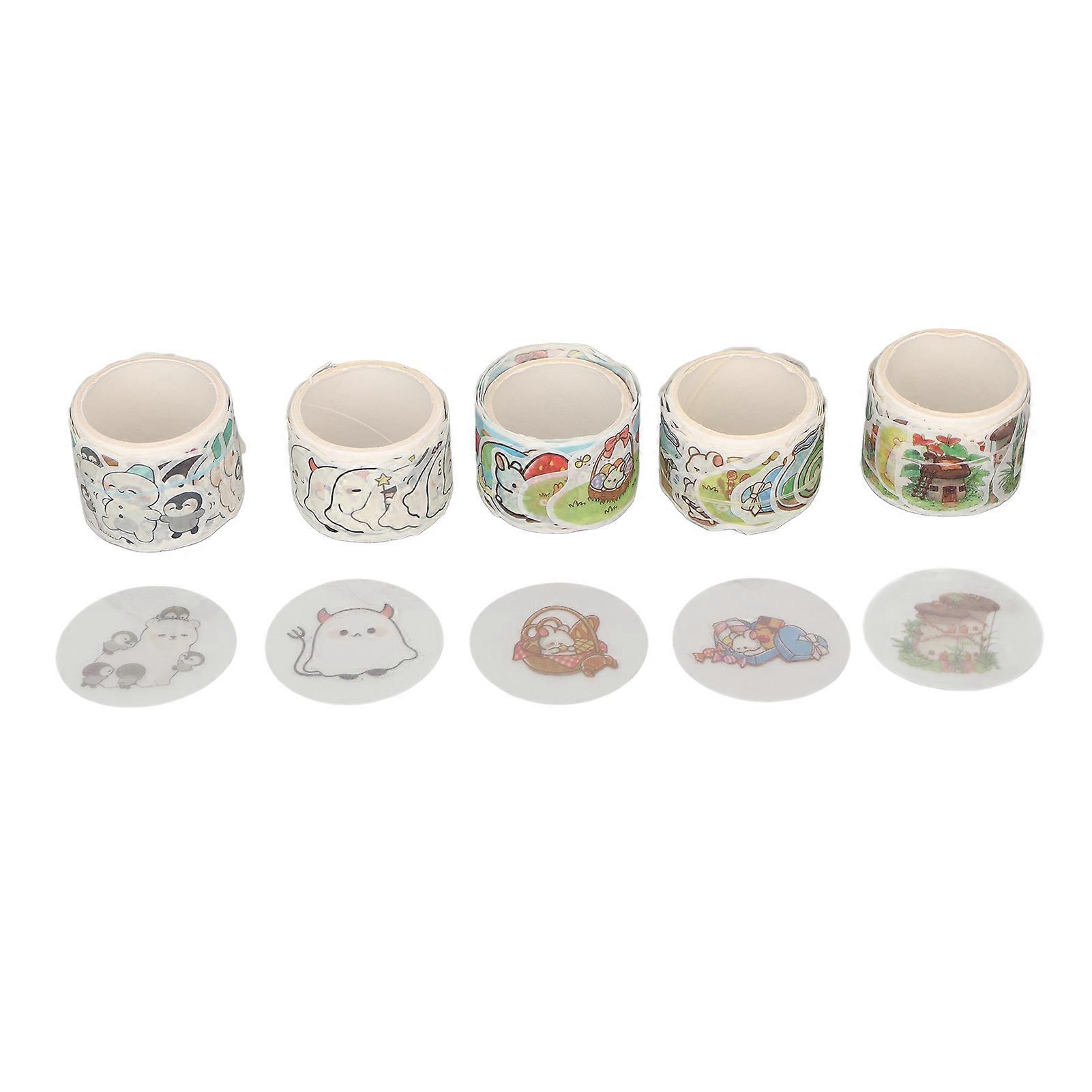 5 Rolls Cartoon Paper Tape Decorative Cute Lightweight Waterproof Adhesive Tape for DIY