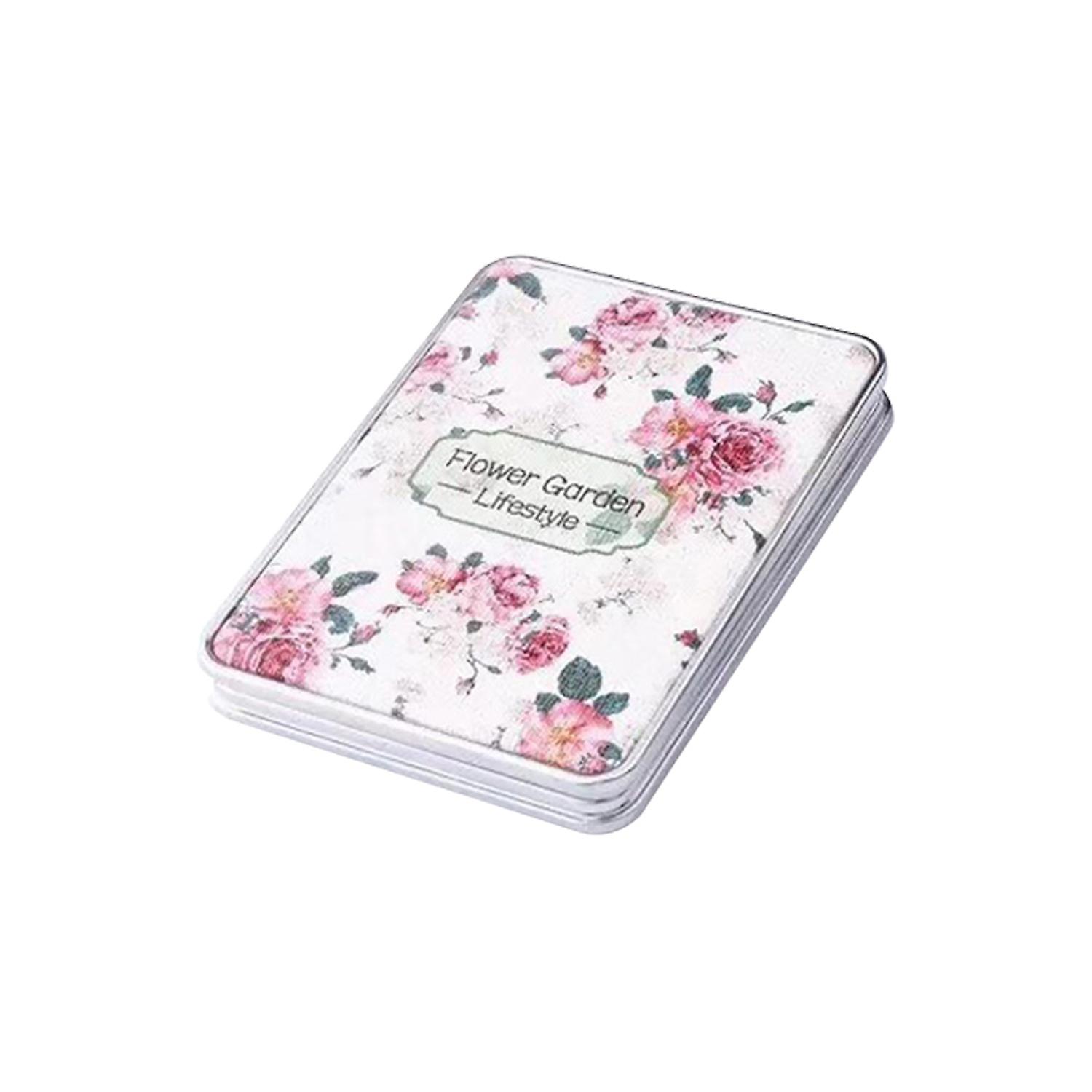 Ouzhan Faux Leather Double-side Folding Makeup Mirror Portable Flower Printed Magnifier