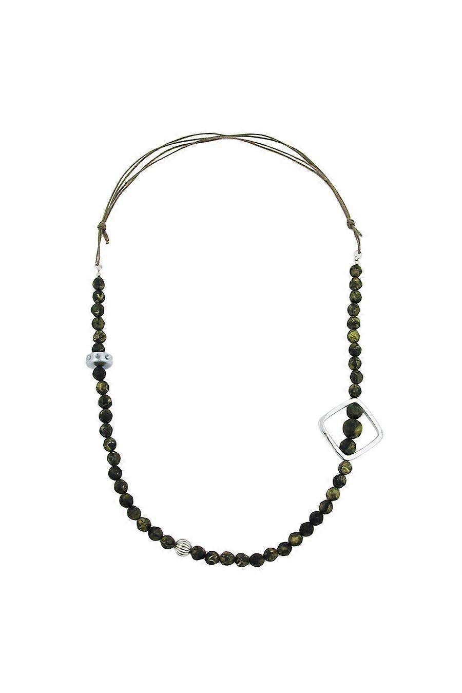 Necklace Baroque Olive Beads Chrome Square Bead - Gl00852