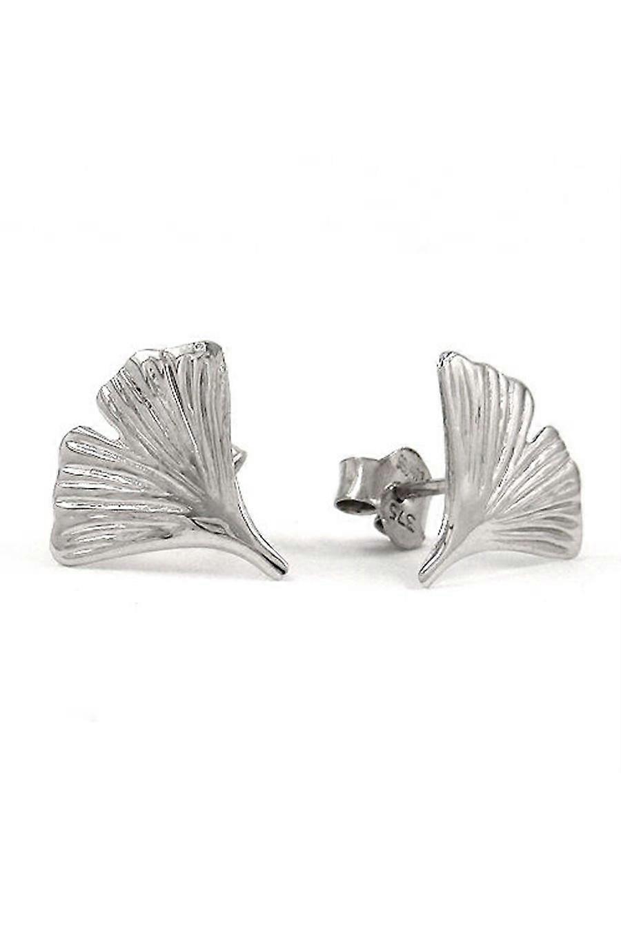 Stud Earrings 12mm Ginkgo Leaf Shiny 9k White Gold - Gl430695