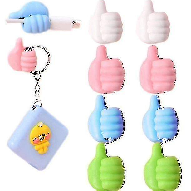 8pcs Creative Thumbs Up Shape Interesting Usb Cables Rack Wall Hook Clip Holder