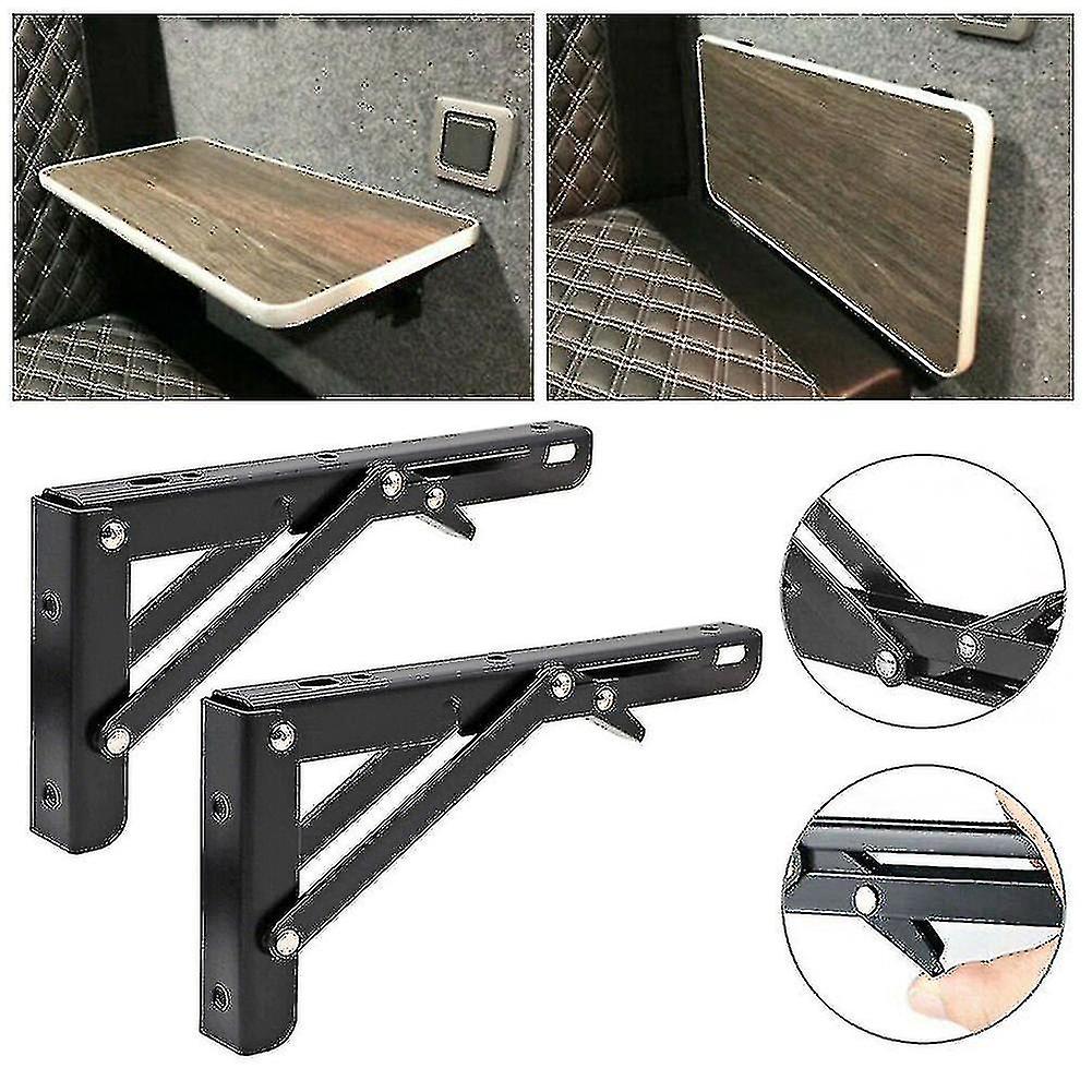 キャンピングカーキャラバンRVキャンピングトレーラーフードトラック用の2pcsブラックフィニッシュキャンピングカーバン折りたたみブラケットテーブルシェルフインテリアアクセサリー