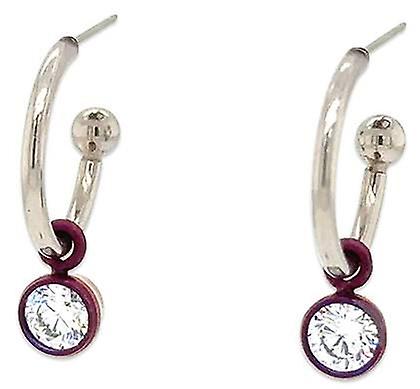 Ti2 Titanium Gem Charm Hoop Earrings - Brown