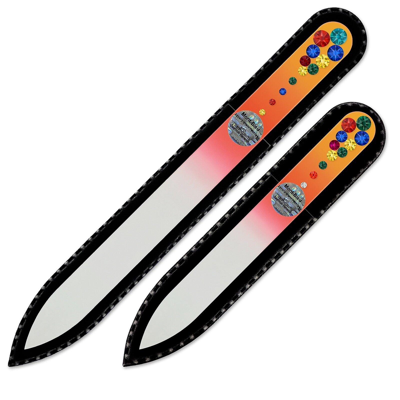 A set of 2 Marbles Glass Nail Files with Swarovski crystals MC-MS - Orange