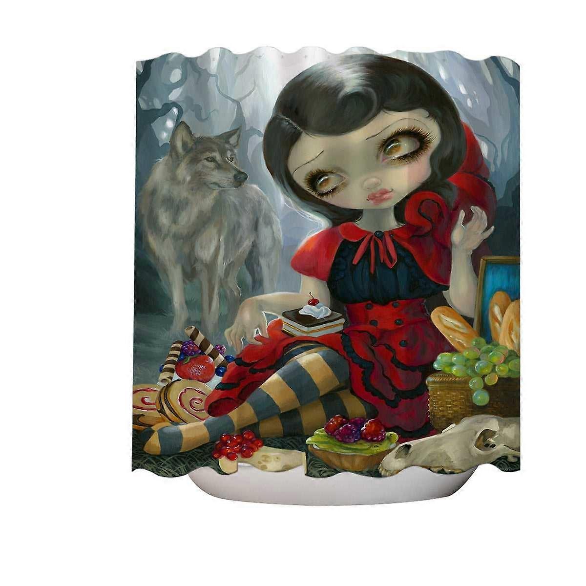 Gothic Style Wolf and Red Riding Hood Picnic Shower Curtain