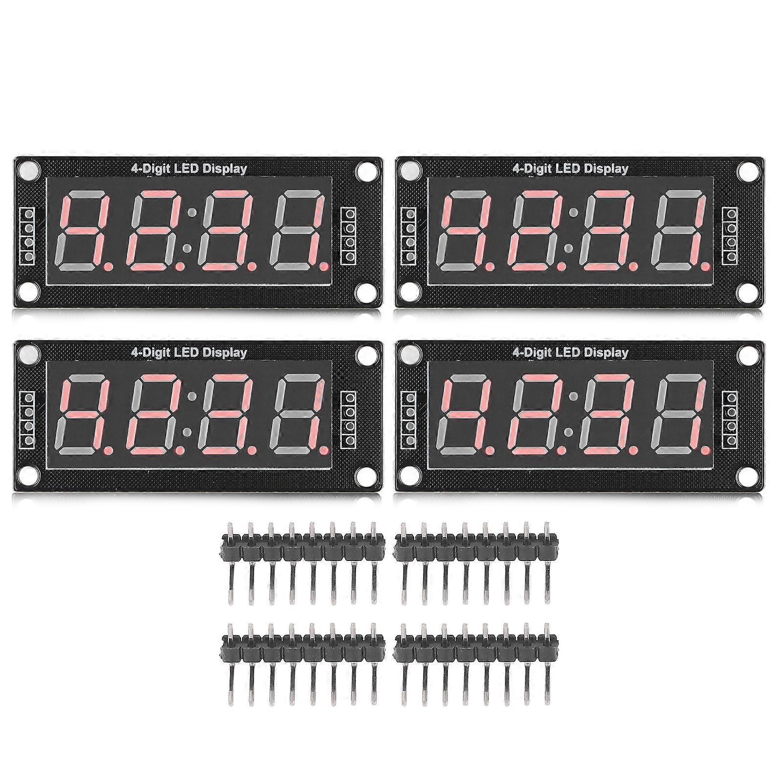 Lot de 4 écrans LED numériques à 4 chiffres, module d'horloge à 7 segments TM1637 0,56 po, rouge MRA041D