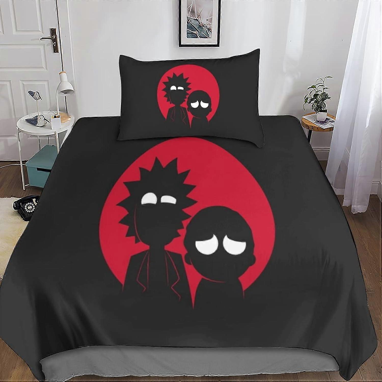 Rick and Morty Bedding Set for Adults and Children D-Print Pattern Rick and Morty Soft Microfiber Duvet Cover with Pillowcases 135*200 CM