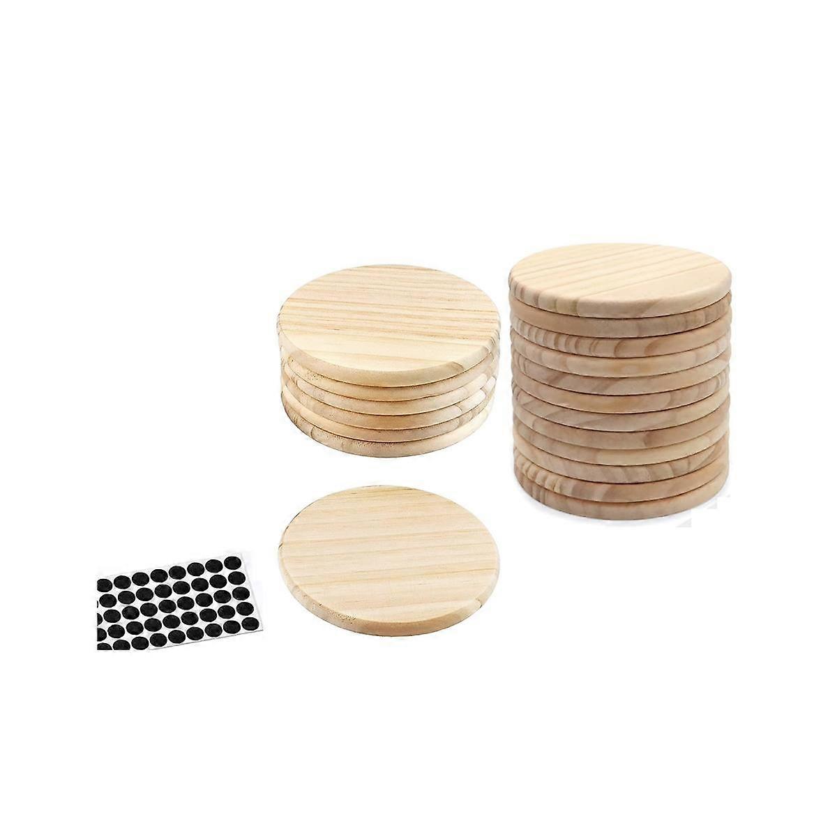 20Pcs Unfinished Wood Coasters, 4 Inch Round Blank Wooden Coasters for Crafts with Non- Silicon Dot