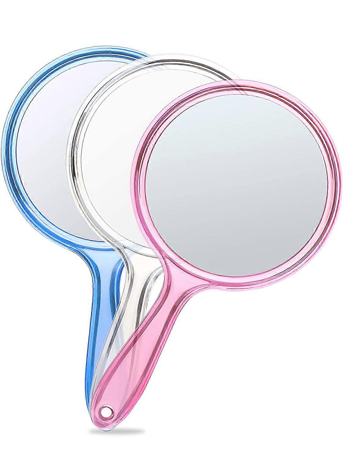 Hand Mirror, Double-Sided Handheld Mirror 1X/3X Magnifying Mirror With Handle, Set Of 3 (Mix Colors)