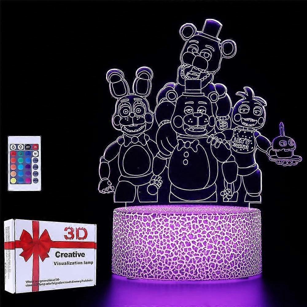 Five Nights At Freddy's 3d Illusion Night Light, Led Desk Lamp Touch Control And Remote Control 16 Colors Change For Home Decorations Gifts