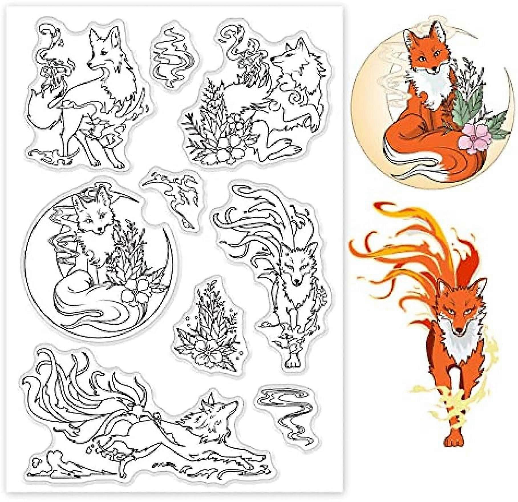 エレガントなホタルフォックスクリアスタンプ神秘的な東洋のテーマ透明なスタンプ動物の背景カード作成とフォトアルバムのためのシリコーンクリアスタンプシール