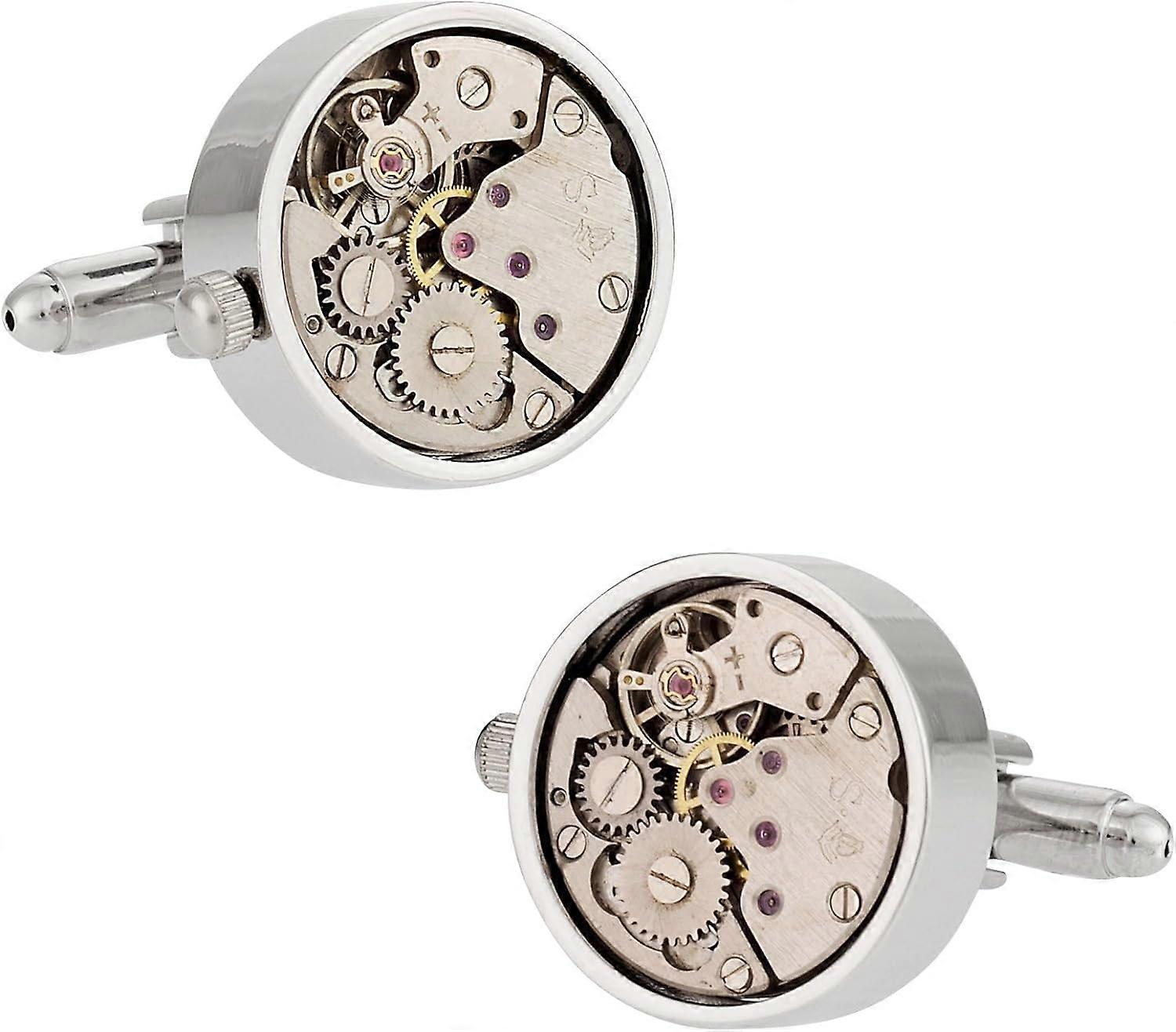 Work watch movement steampunk cufflinks with glass lid - silver-toned clock cufflinks Special occasions Cufflinks Travel case Gift box with travel jew